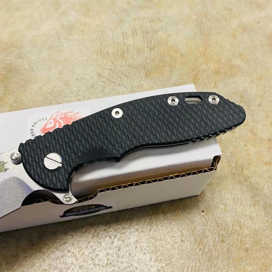 Hinderer XM-18 3.5" SKINNY Harpoon Spanto Tri-Way Gray Stonewash Black G10 Flipper Knife - Image 4