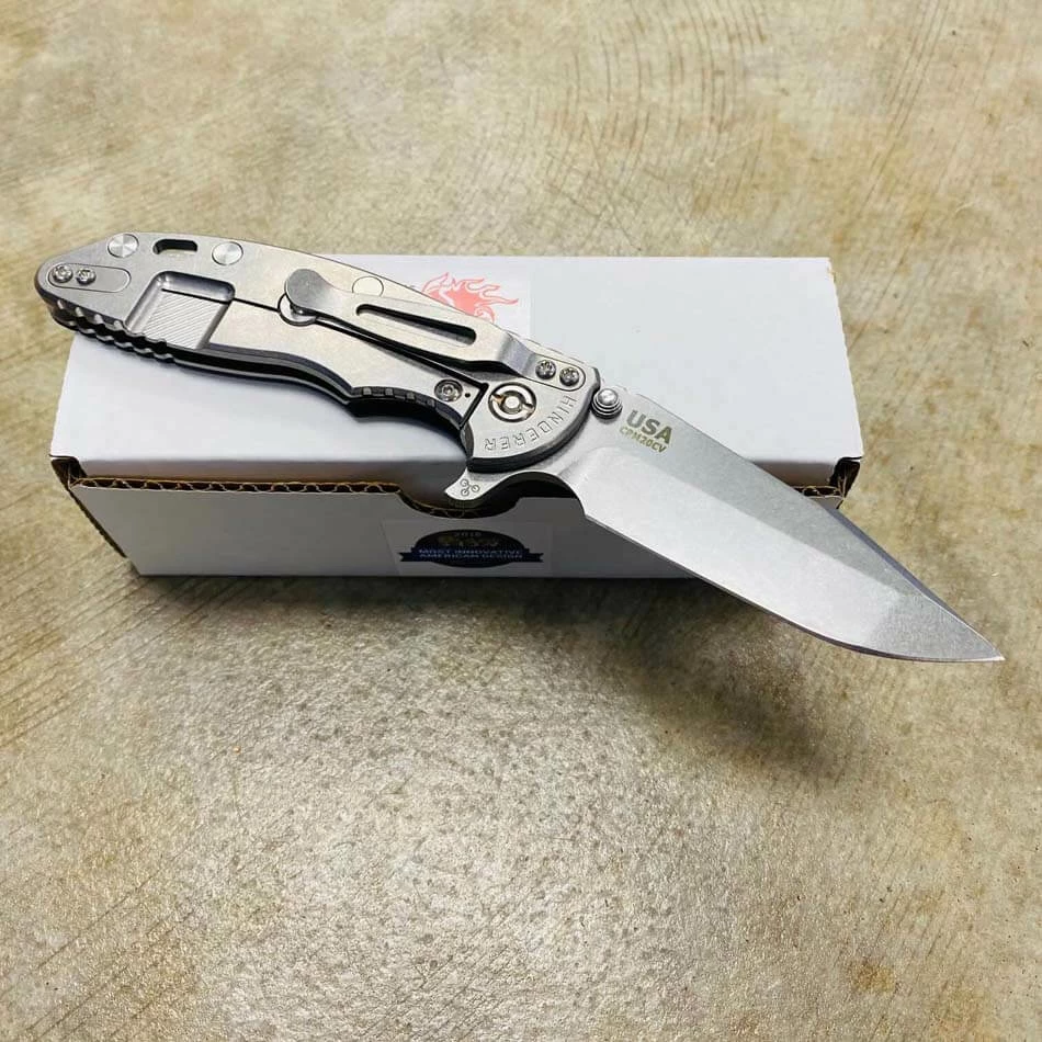 Hinderer XM-18 3.5" SKINNY Harpoon Spanto Tri-Way Gray Stonewash Black G10 Flipper Knife - Image 5