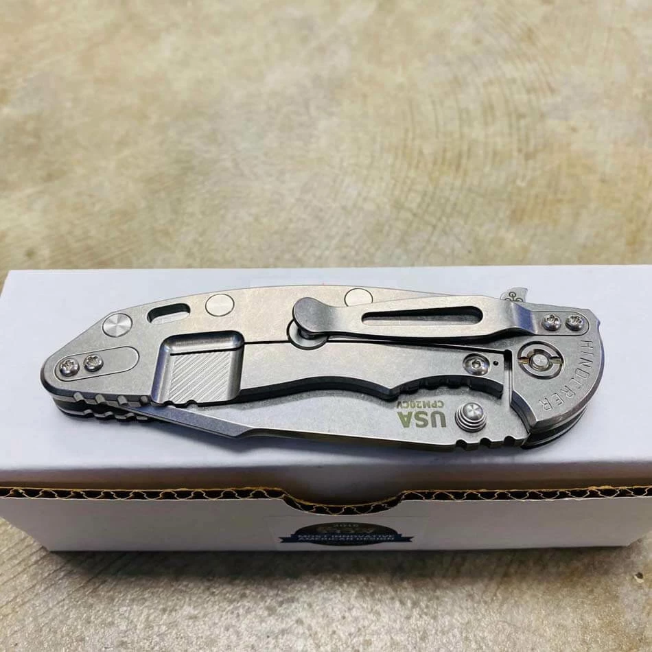 Hinderer XM-18 3.5" SKINNY Harpoon Spanto Tri-Way Gray Stonewash Black G10 Flipper Knife - Image 9