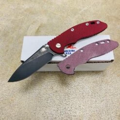 Rick Hinderer XM-18 3.5" SKINNY Magnacut Slicer Tri-Way Battle Black, Red G10 Knife BUNDLE With SKINNY Scale Micarta Burgundy