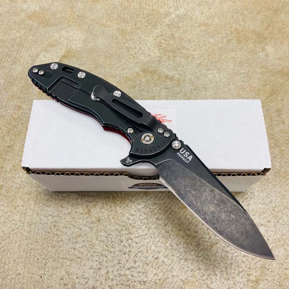 Rick Hinderer XM-18 3.5" SKINNY Magnacut Slicer Tri-Way Battle Black, Red G10 Knife BUNDLE With SKINNY Scale Micarta Burgundy - Image 4