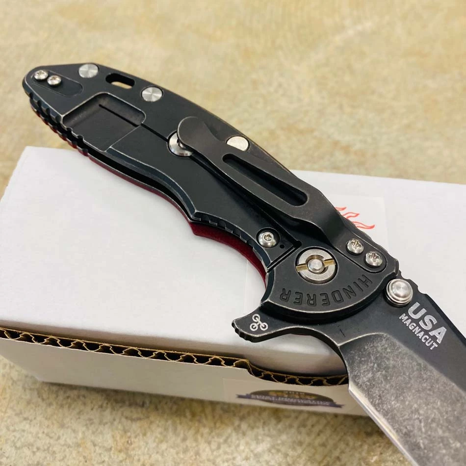 Rick Hinderer XM-18 3.5" SKINNY Magnacut Slicer Tri-Way Battle Black, Red G10 Knife BUNDLE With SKINNY Scale Micarta Burgundy - Image 6