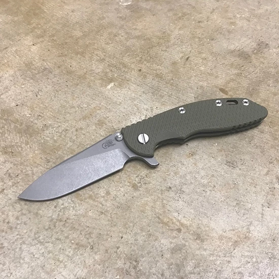 Rick Hinderer XM-18 3.5" Slicer Tri-Way Working Finish OD Green G10 Flipper Knife