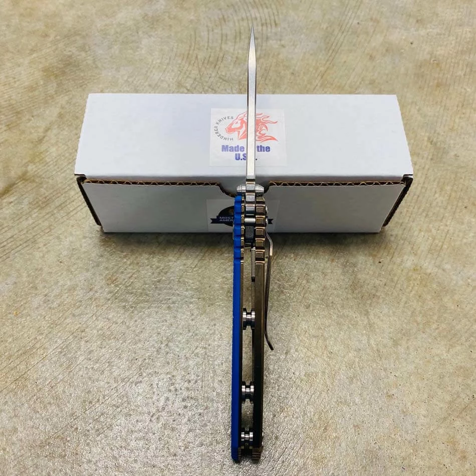 Rick Hinderer XM-18 3.5" Slicer Tri-Way Stonewash Bronze Finish Blue G10 Stonewash Blade Knife - Image 8