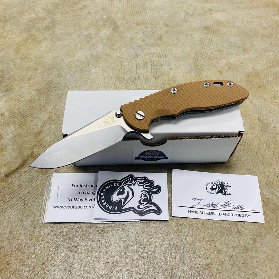 Rick Hinderer XM-18 3.5" Slicer Tri-Way Stonewash Finish Coyote G10 Stonewash Blade Knife