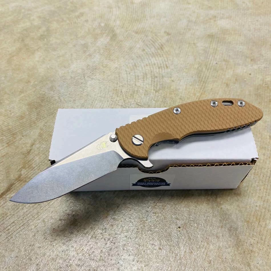 Rick Hinderer XM-18 3.5" Slicer Tri-Way Stonewash Finish Coyote G10 Stonewash Blade Knife - Image 2