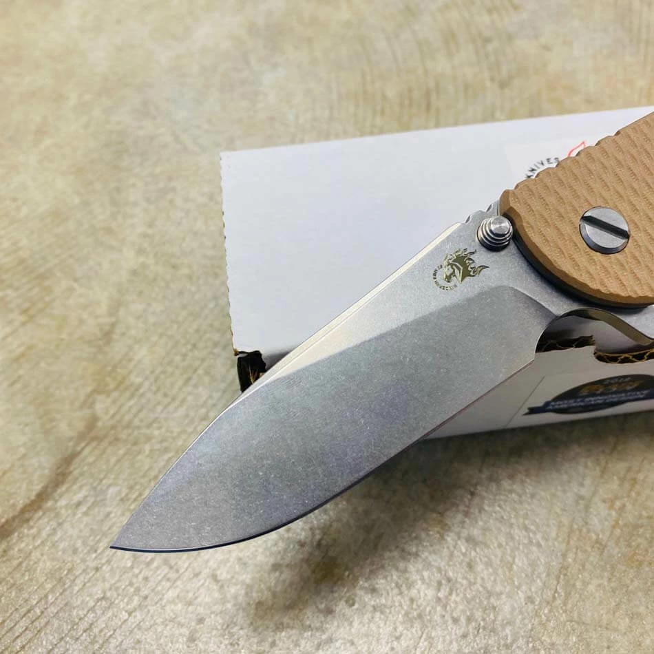 Rick Hinderer XM-18 3.5" Slicer Tri-Way Stonewash Finish Coyote G10 Stonewash Blade Knife - Image 3