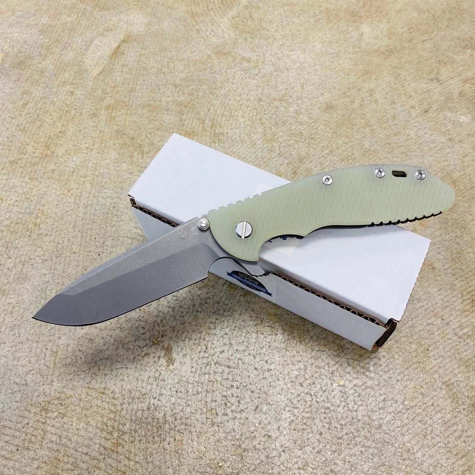 Rick Hinderer XM-24 4.0" Spanto Tri-Way, Battle Bronze, Translucent Green G10 Folding Knife