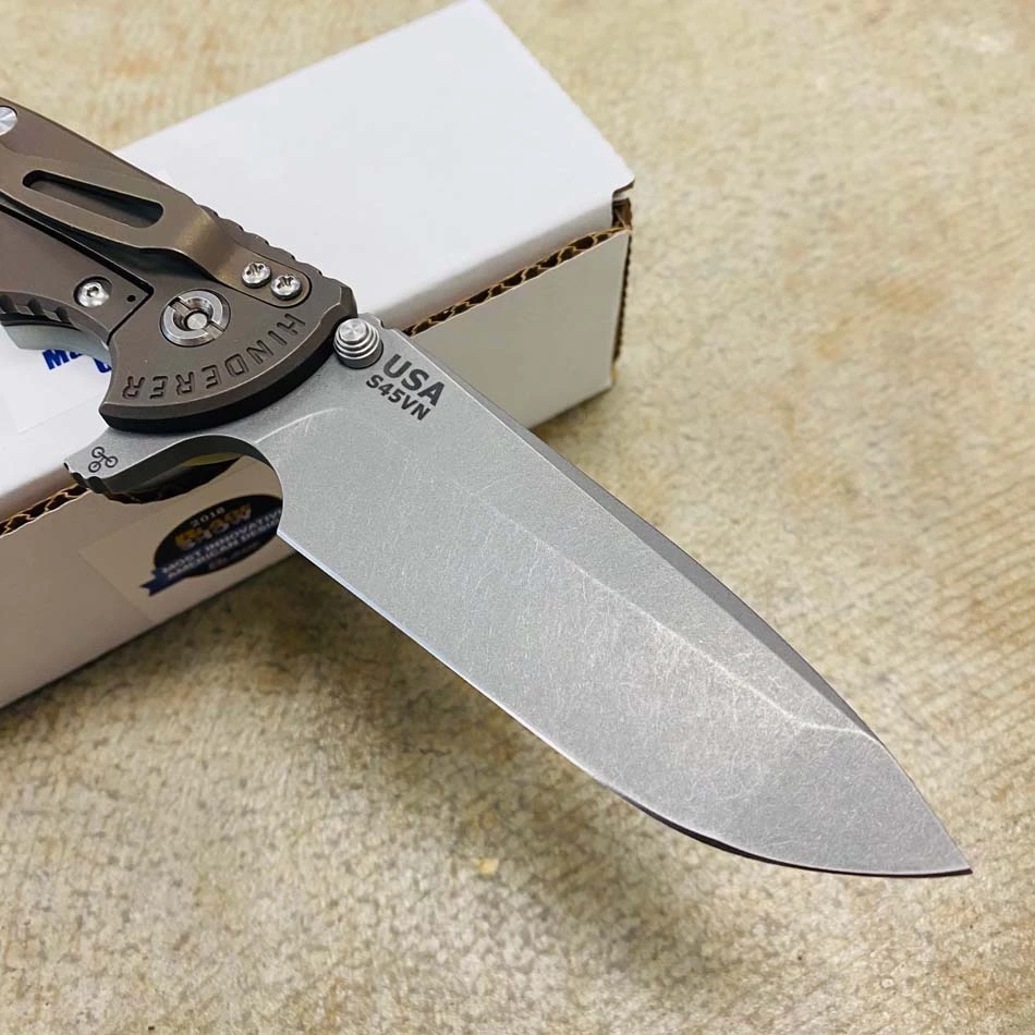 Rick Hinderer XM-24 4.0" Spanto Tri-Way, Battle Bronze, Translucent Green G10 Folding Knife - Image 5