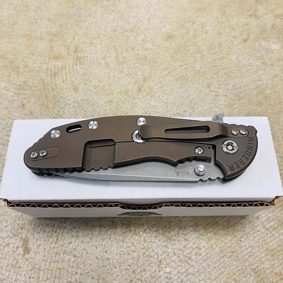 Rick Hinderer XM-24 4.0" Spanto Tri-Way, Battle Bronze, Translucent Green G10 Folding Knife - Image 8