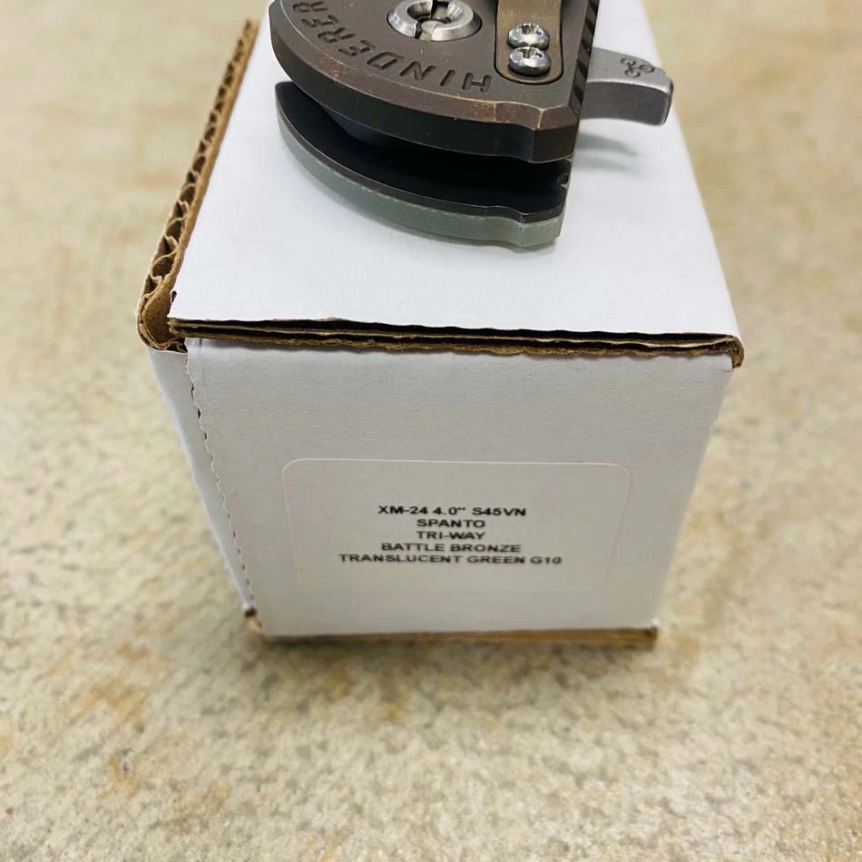 Rick Hinderer XM-24 4.0" Spanto Tri-Way, Battle Bronze, Translucent Green G10 Folding Knife - Image 9