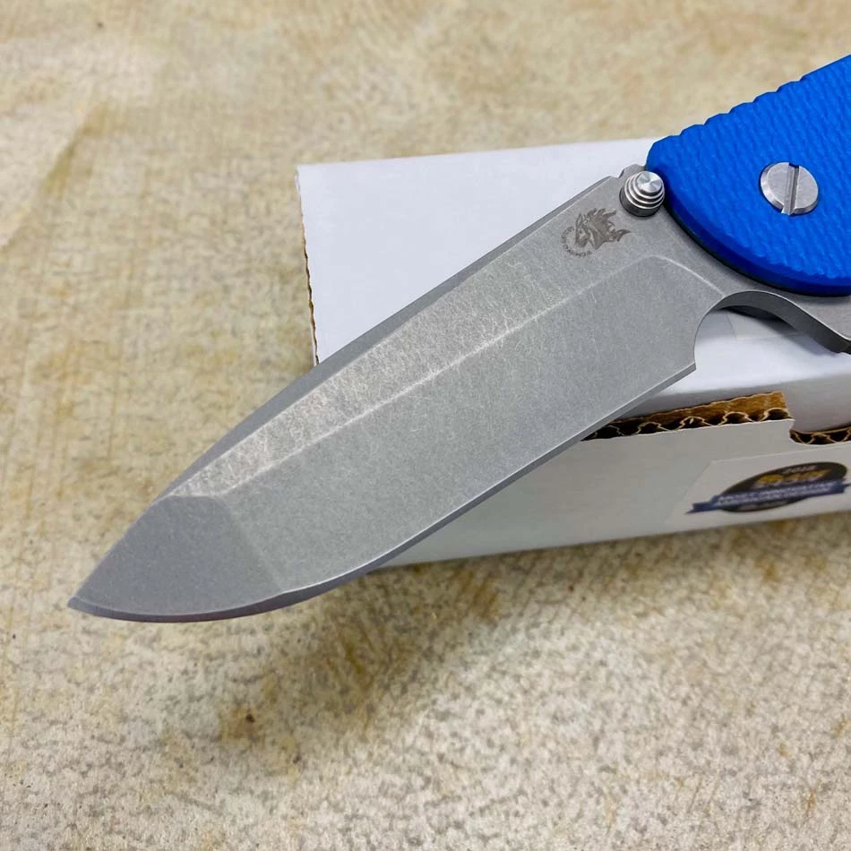 Rick Hinderer XM-24 4.0" Spanto Tri-Way, Working Finish, Blue G10 Folding Knife - Image 2