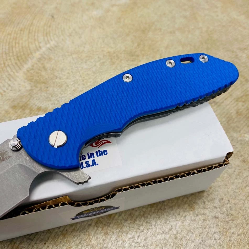 Rick Hinderer XM-24 4.0" Spanto Tri-Way, Working Finish, Blue G10 Folding Knife - Image 3