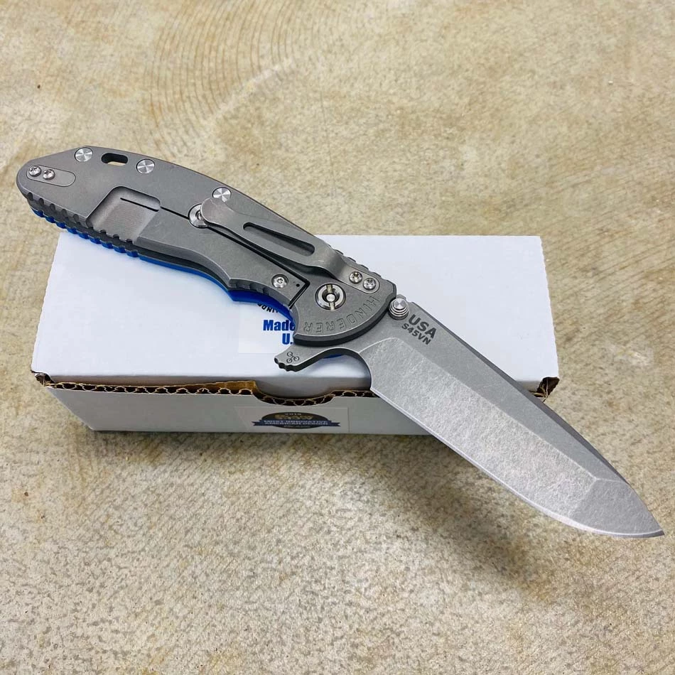 Rick Hinderer XM-24 4.0" Spanto Tri-Way, Working Finish, Blue G10 Folding Knife - Image 4