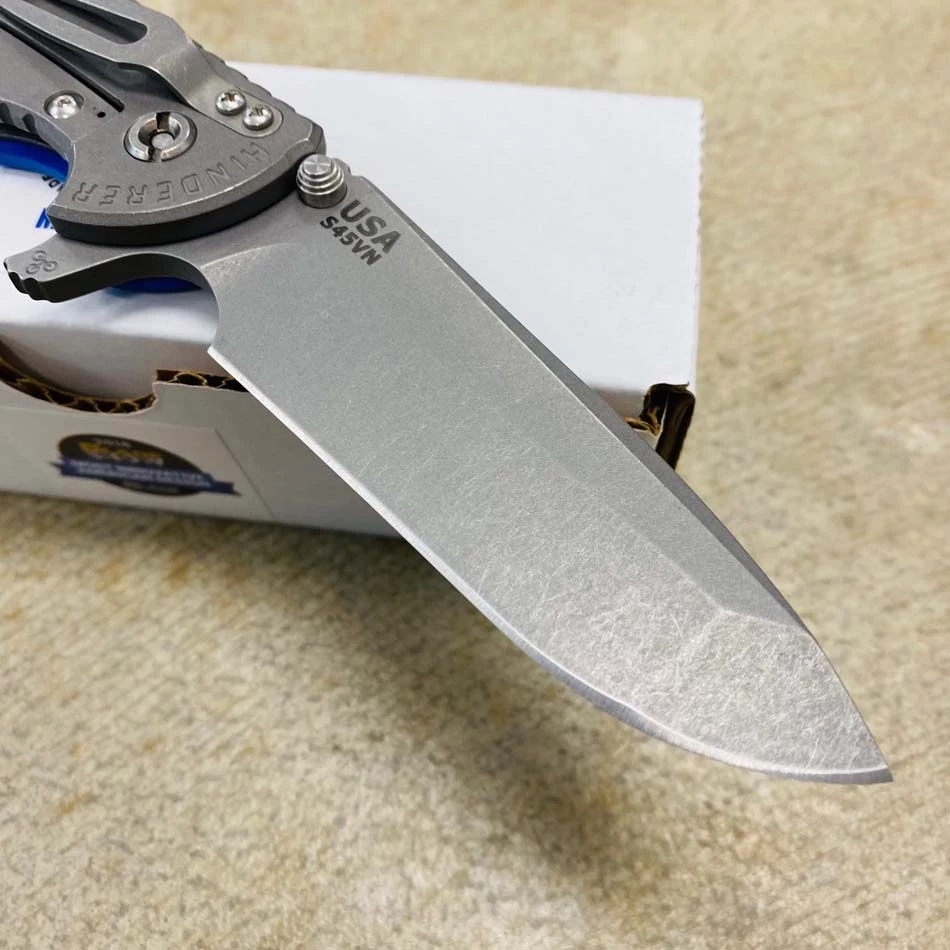 Rick Hinderer XM-24 4.0" Spanto Tri-Way, Working Finish, Blue G10 Folding Knife - Image 5