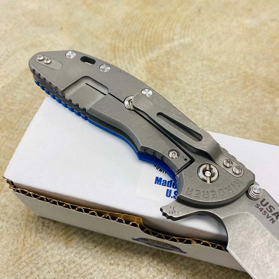 Rick Hinderer XM-24 4.0" Spanto Tri-Way, Working Finish, Blue G10 Folding Knife - Image 6