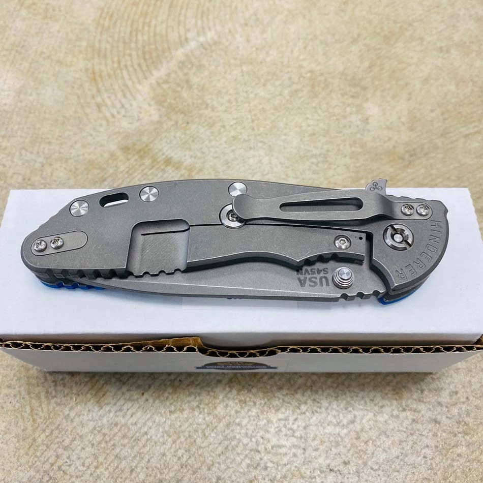 Rick Hinderer XM-24 4.0" Spanto Tri-Way, Working Finish, Blue G10 Folding Knife - Image 8