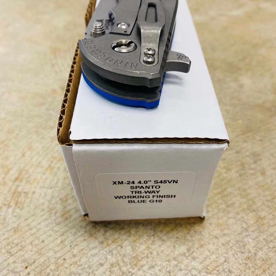 Rick Hinderer XM-24 4.0" Spanto Tri-Way, Working Finish, Blue G10 Folding Knife - Image 9