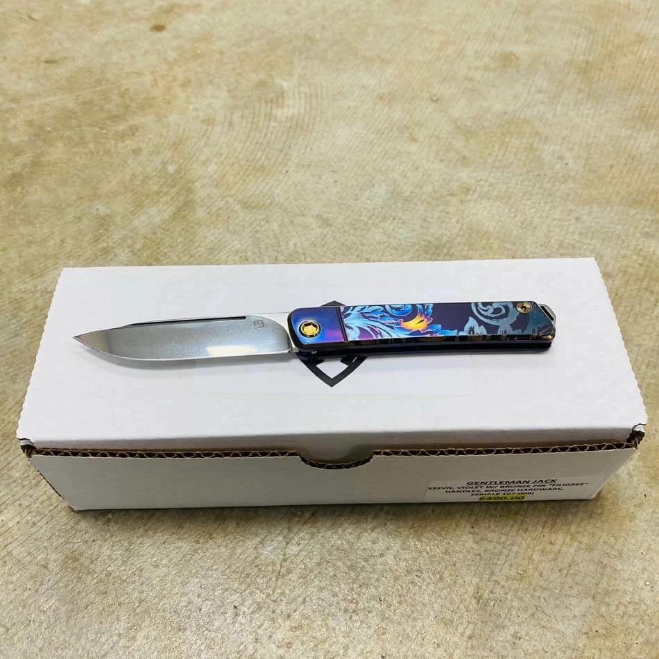 Medford Gentleman Jack GJ-1 Ti 3.1" Slip Joint Violet Bank Scroll Filigree Handle Knife 107-009 - Image 2