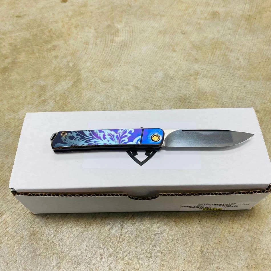 Medford Gentleman Jack GJ-1 Ti 3.1" Slip Joint Violet Bank Scroll Filigree Handle Knife 107-009 - Image 4