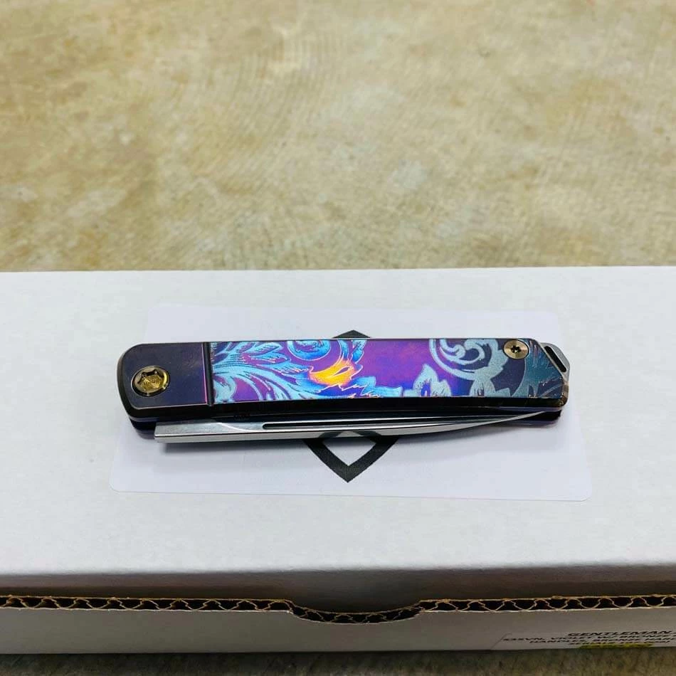 Medford Gentleman Jack GJ-1 Ti 3.1" Slip Joint Violet Bank Scroll Filigree Handle Knife 107-009 - Image 6