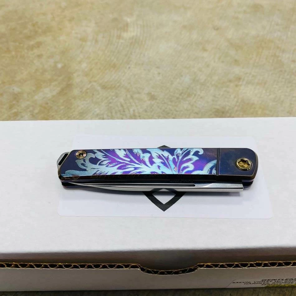 Medford Gentleman Jack GJ-1 Ti 3.1" Slip Joint Violet Bank Scroll Filigree Handle Knife 107-009 - Image 7