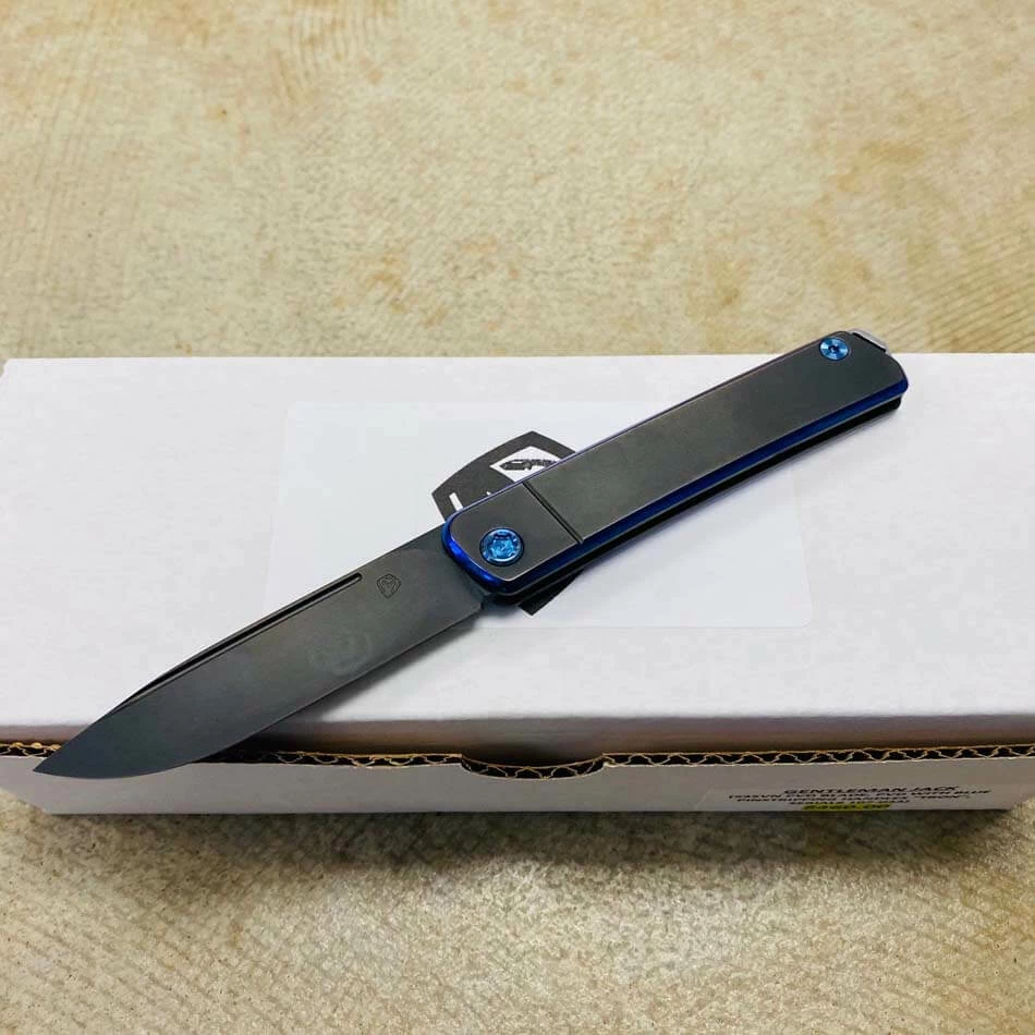 Medford Gentleman Jack GJ-1 Ti 3.1" Slip Joint PVD Blue Pinstripping TRON Knife 107-033 - Image 2