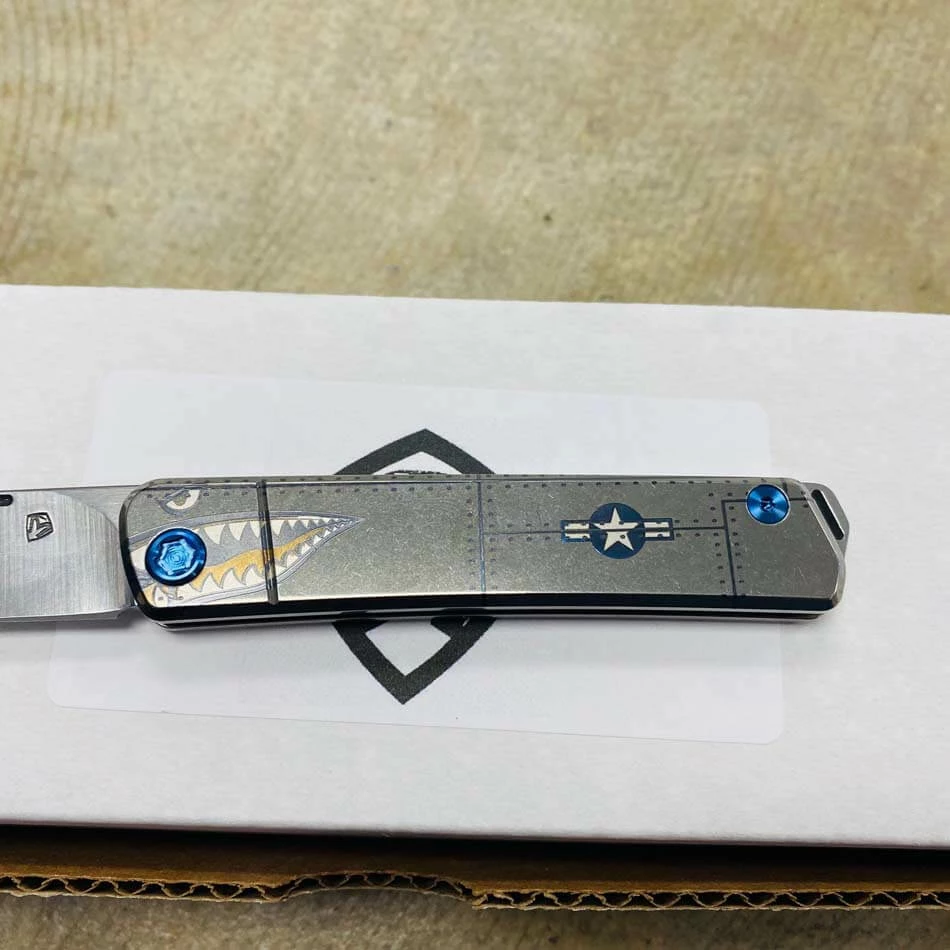 Medford Gentleman Jack GJ-1 Ti 3.1" Slip Joint Warthog P40 Handles Knife Serial 107-045 - Image 3