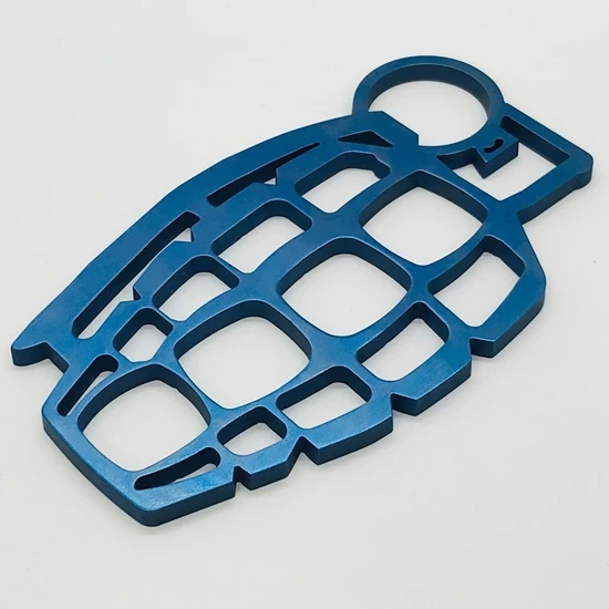 Medford Grenuckle All Titanium Knuckles "Paperweight" Bead Blasted And Faced Blue