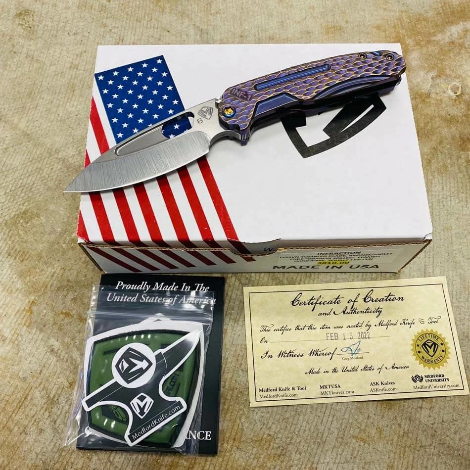 Medford Infraction S35VN 3.25" Tumbled Blade Bronze Violet Dragon Scales Folding Knife Serial 110-133