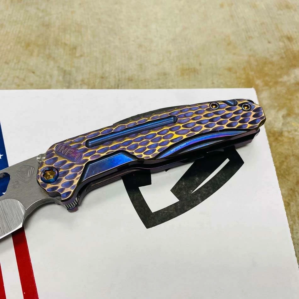 Medford Infraction S35VN 3.25" Tumbled Blade Bronze Violet Dragon Scales Folding Knife Serial 110-133 - Image 4