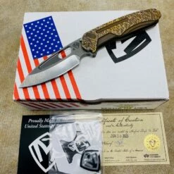 Medford Infraction S45VN 3.25" Tumbled Blade Bead Blasted Bronze Cobblestone Handles, Bronze Hardware Knife Serial 305-094