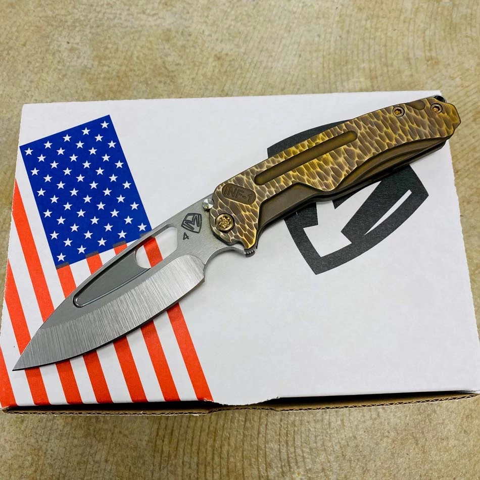 Medford Infraction S45VN 3.25" Tumbled Blade Bead Blasted Bronze Cobblestone Handles, Bronze Hardware Knife Serial 305-094 - Image 2