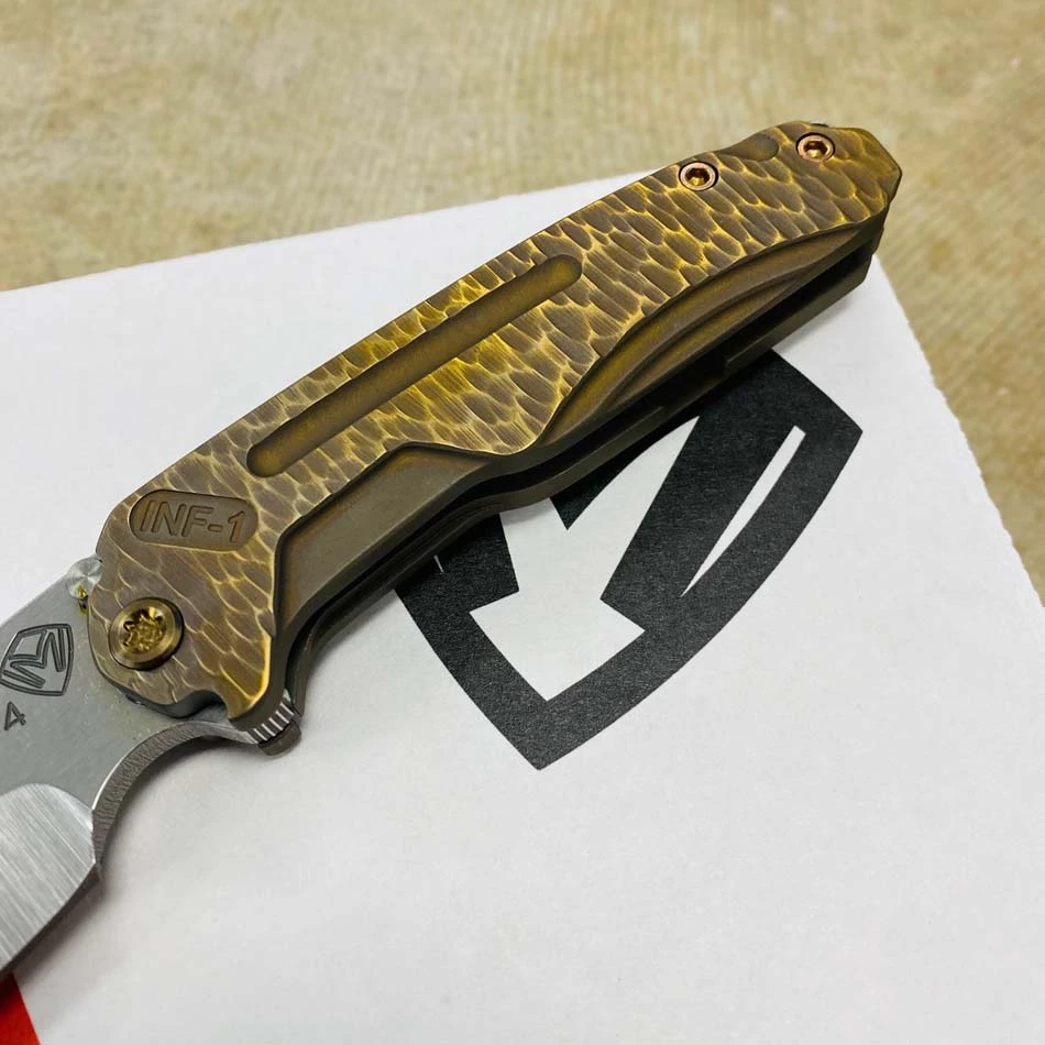 Medford Infraction S45VN 3.25" Tumbled Blade Bead Blasted Bronze Cobblestone Handles, Bronze Hardware Knife Serial 305-094 - Image 4