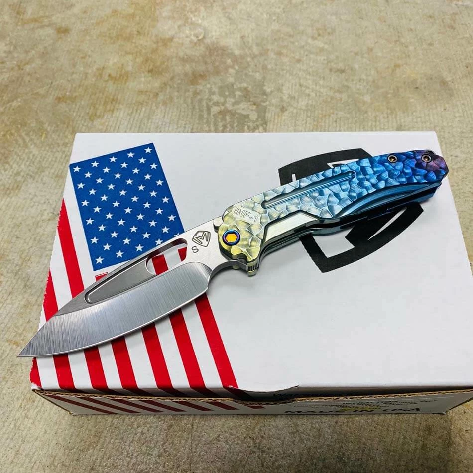 Medford Infraction S35VN 3.25" Tumbled Blade Rainbow Fade Peaks And Valleys Handles Folding Knife Serial 110-102 - Image 2