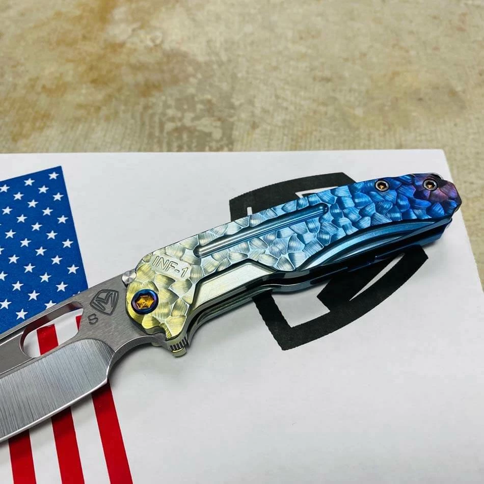 Medford Infraction S35VN 3.25" Tumbled Blade Rainbow Fade Peaks And Valleys Handles Folding Knife Serial 110-102 - Image 4