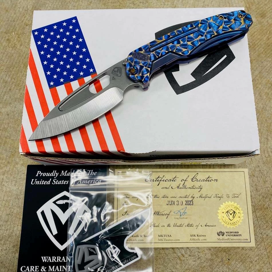 Medford Infraction S45VN 3.25" Tumbled Blade Blue Violet With Bronze Peaks And Valleys Knife Serial 305-041