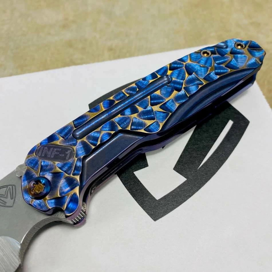 Medford Infraction S45VN 3.25" Tumbled Blade Blue Violet With Bronze Peaks And Valleys Knife Serial 305-041 - Image 4