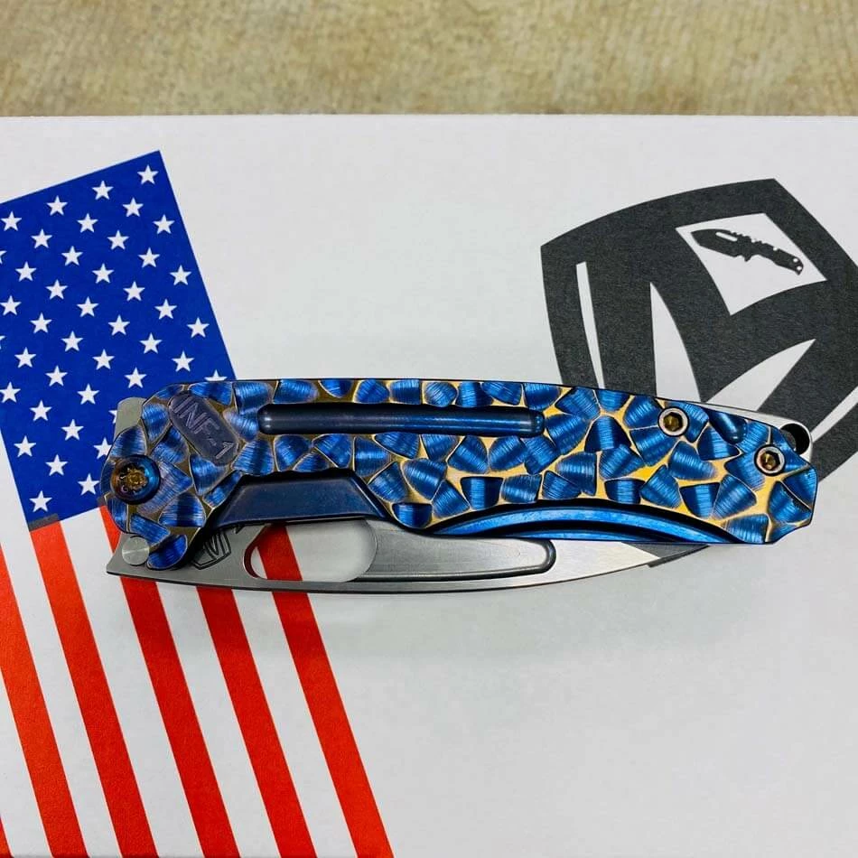 Medford Infraction S45VN 3.25" Tumbled Blade Blue Violet With Bronze Peaks And Valleys Knife Serial 305-041 - Image 8