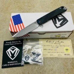 Medford M-48 CPM S35VN 3.9" Tumbled Blade, Black Handle, Tumbled Spring Side, Flamed Hardware Flipper Knife Serial 210-150