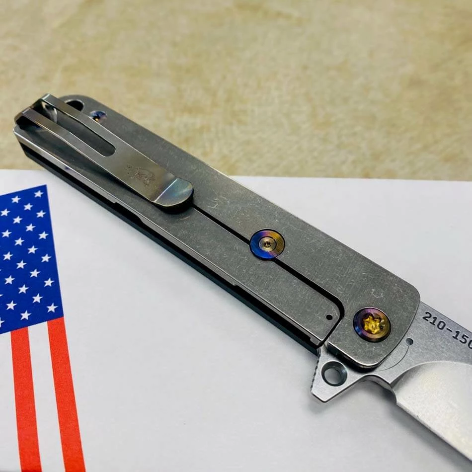 Medford M-48 CPM S35VN 3.9" Tumbled Blade, Black Handle, Tumbled Spring Side, Flamed Hardware Flipper Knife Serial 210-150 - Image 7