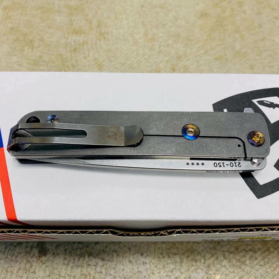 Medford M-48 CPM S35VN 3.9" Tumbled Blade, Black Handle, Tumbled Spring Side, Flamed Hardware Flipper Knife Serial 210-150 - Image 9