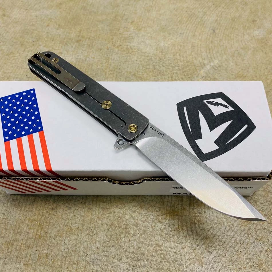 Medford M-48 S45VN 3.9" Tumbled Red Aluminum And Titanium Handles Flipper Knife - Image 4