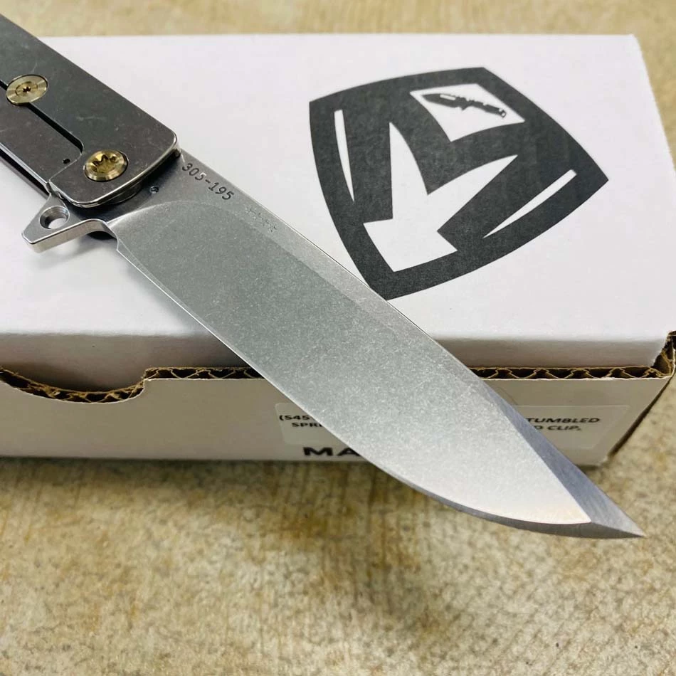 Medford M-48 S45VN 3.9" Tumbled Red Aluminum And Titanium Handles Flipper Knife - Image 5