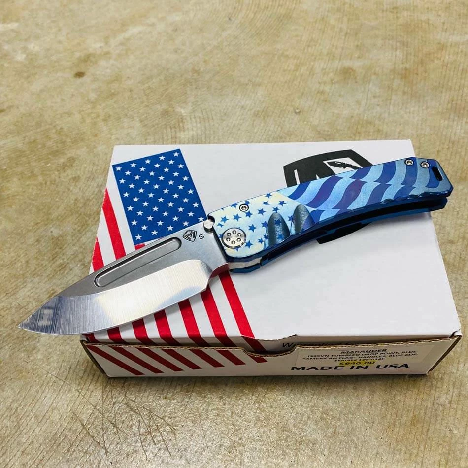 Medford Marauder S35V 3.75" Tumbled Drop Point Blue American Flag Knife 106-014 - Image 2