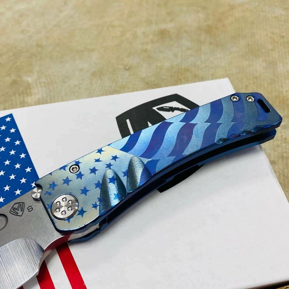 Medford Marauder S35V 3.75" Tumbled Drop Point Blue American Flag Knife 106-014 - Image 4