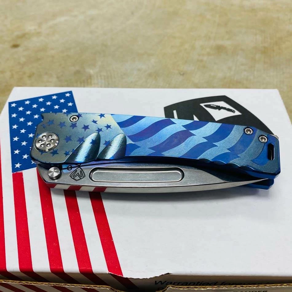 Medford Marauder S35V 3.75" Tumbled Drop Point Blue American Flag Knife 106-014 - Image 8