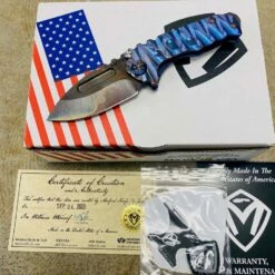 Medford Micro Praetorian T S35VN 2.8" Vulcan Drop Point Blue With Bronze Violet Fade Twisted Predator Handles Knife Serial 306-099