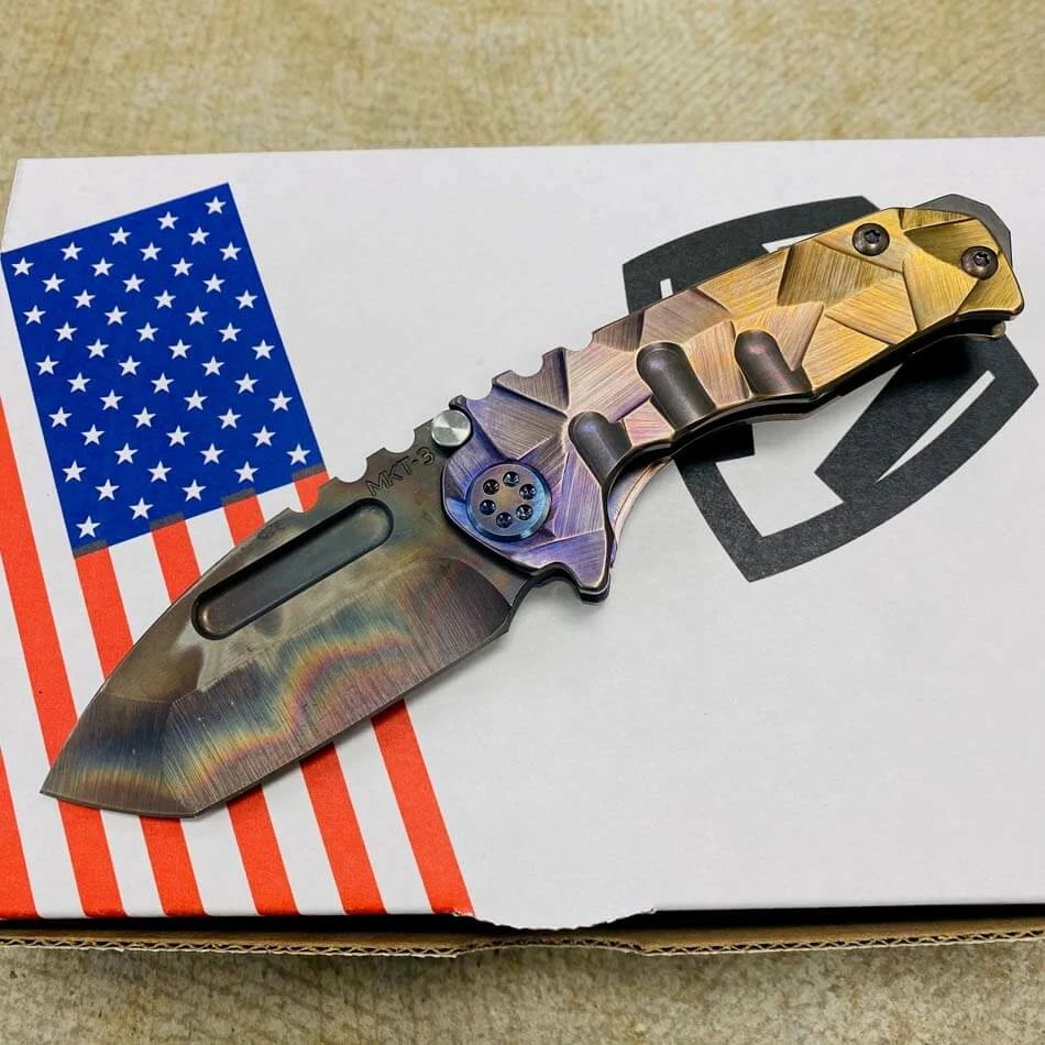 Medford Micro Praetorian T 3V 2.8" Vulcan Tanto Violet Bronze Stained Glass Handles Knife Serial 302-106 - Image 2