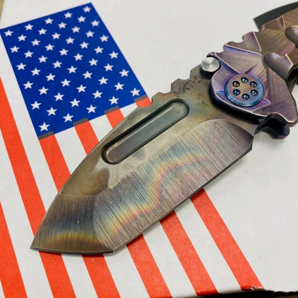 Medford Micro Praetorian T 3V 2.8" Vulcan Tanto Violet Bronze Stained Glass Handles Knife Serial 302-106 - Image 3